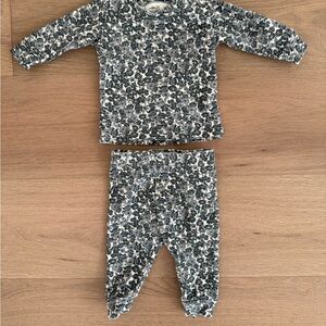 Floral Kids Pajama Set - Black and White